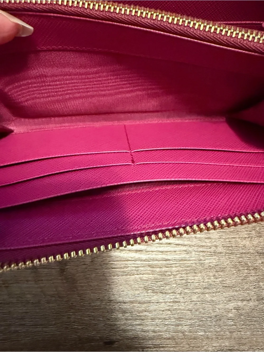 Salvatore Ferragamo Fuchsia Vara Bow Zip Wallet with Gold Hardware COA